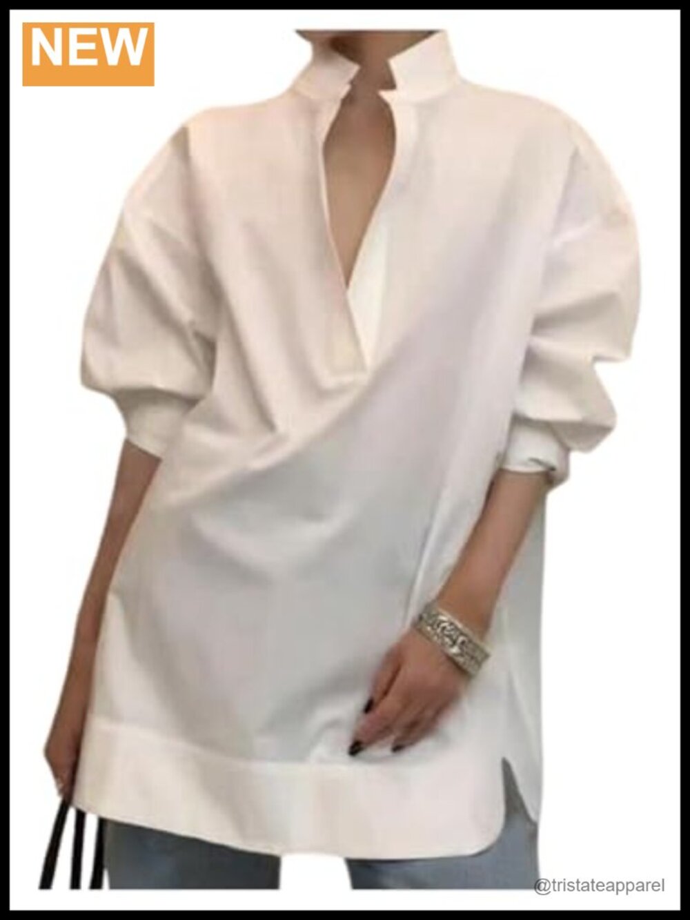 Womens Notched V Neck Long Sleeve Loose Blouse Side Slit Dressy Tunic Top